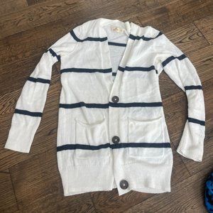 Hollister button-up cardigan, breton stripe blue and white Y2K, size XS